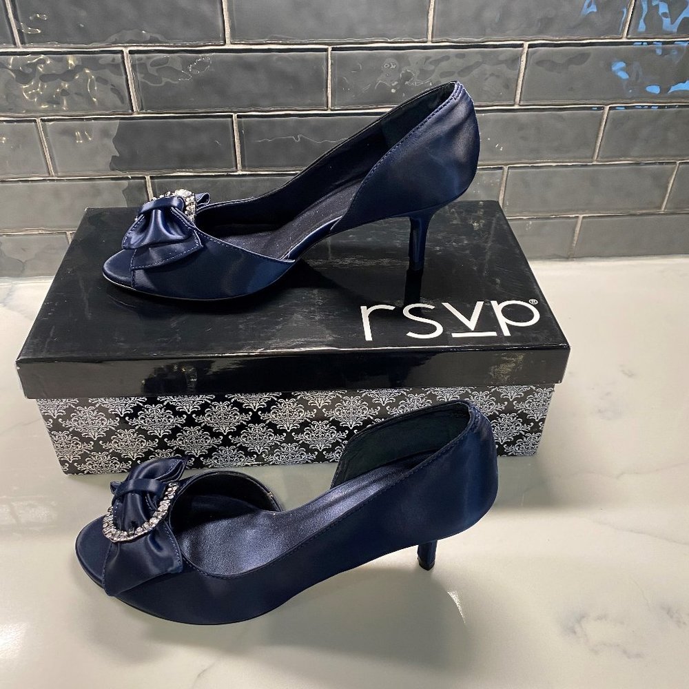 Navy satin 2.5 inch heel